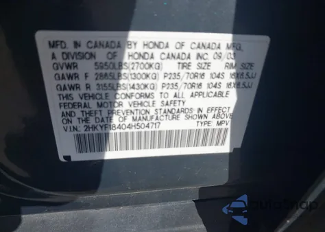 2004 Honda Pilot Ex z USA, uszkodzony, nr VIN 2HKYF18404H504717